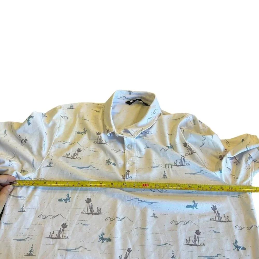 Travis Mathew White Blue Desert Camping Print Performance Golf Polo Men L *LOGO* - Picture 4 of 5